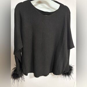 NWT Sioni Milano Black Feather Cuff Sweater - Sz L